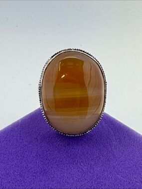 💛 Classic Sterling Silver Plated Brown Agate Oval Statement Ring
